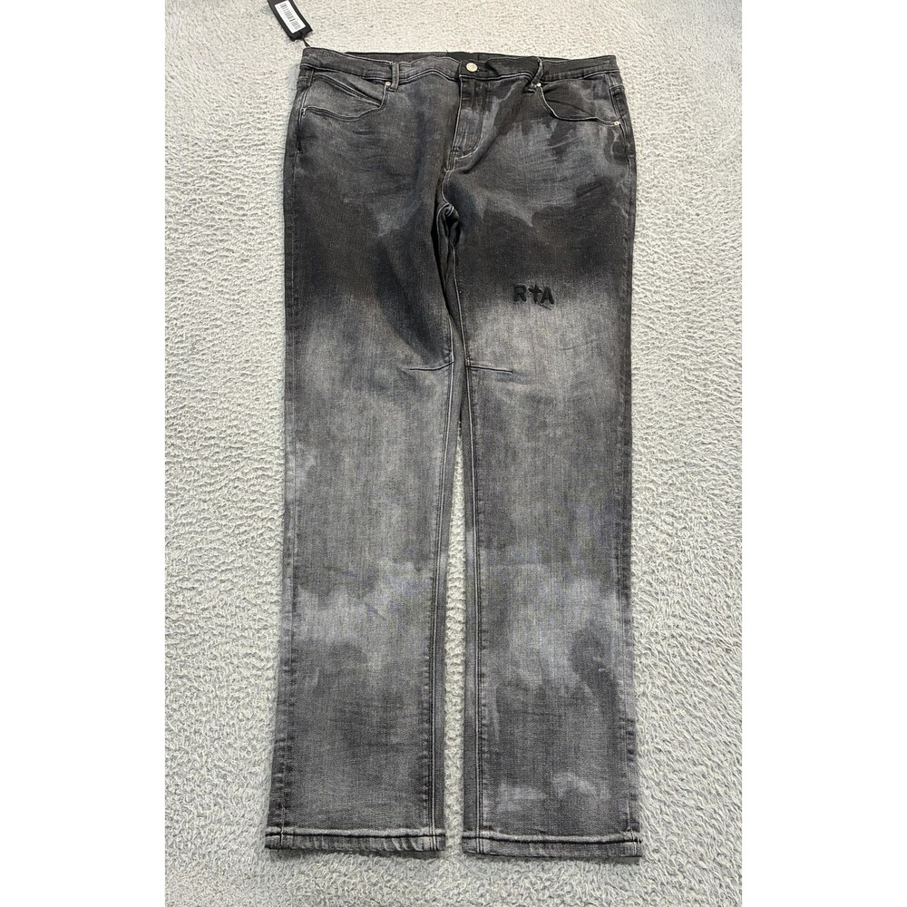 RTA Jeans Mens 40x31 Gray Acid Wash Straight Stretch Denim Logo Pants Casual